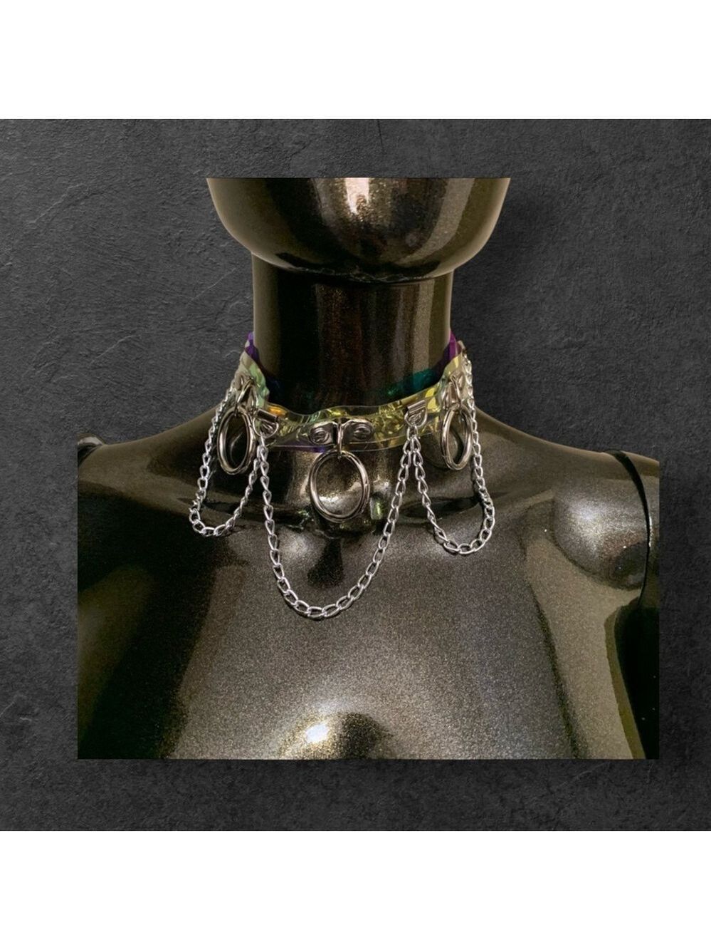 Hot Topic Silver Holographic Chain O-Ring Choker Necklace One Size - Picture 3 of 15